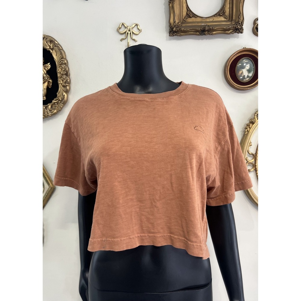 Frame Terracotta Cotton Slub Cropped T-Shirt Cloud Logo Boxy Tee Sample